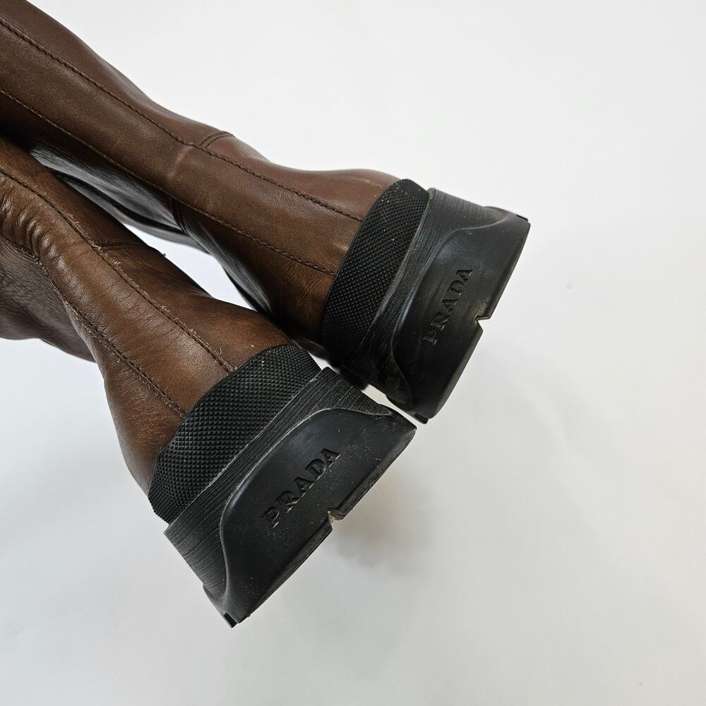 Y2k Prada Combat Boots Brown Leather Shearling Lined - EU 41/US 11 - Picture 8 of 8